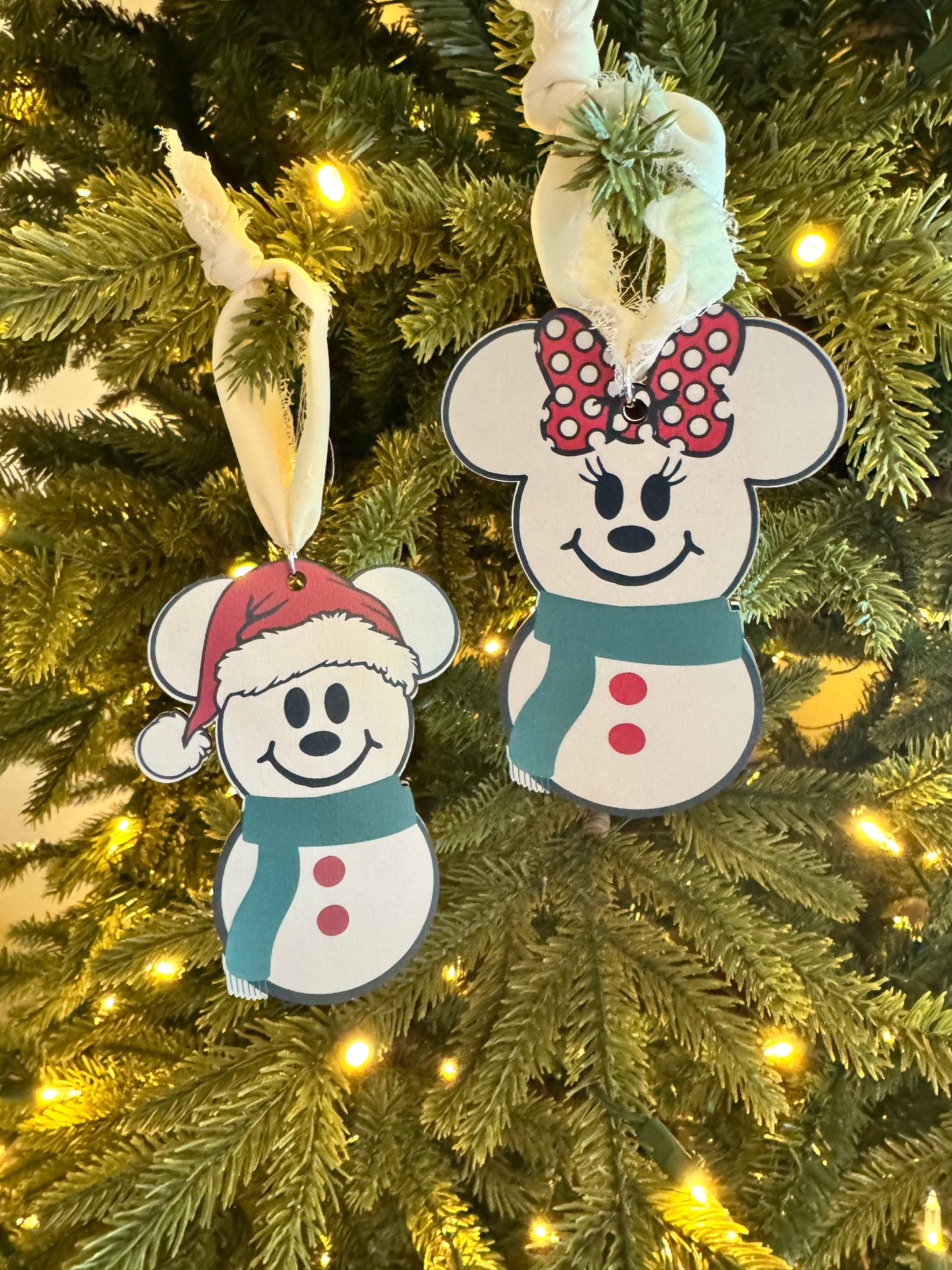 ☃️ Mouse-Inspired Snowman Duo Ornament Set – Holiday Edition