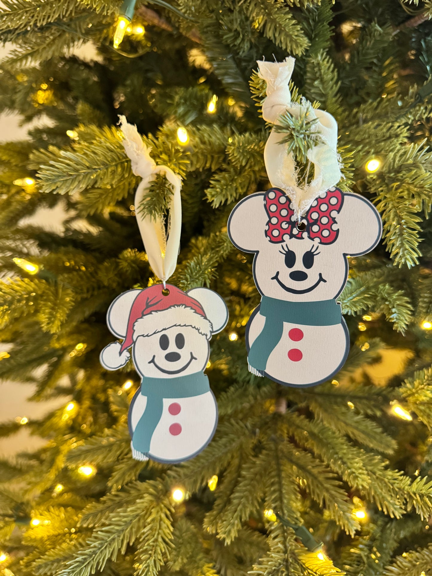☃️ Mouse-Inspired Snowman Duo Ornament Set – Holiday Edition